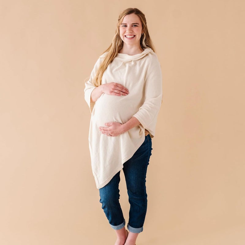 MakeMake Organics Knit Breathable Nursing Cover Up for Breastfeeding - Soft GOTS Certified Organic Cotton Breastfeeding Cover Up for Women - Privacy Feature, Vanilla - Image 1